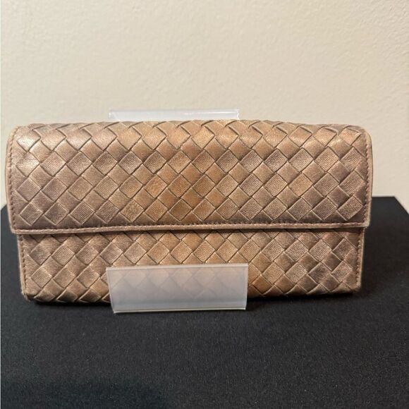 BOTTEGA VENETA Long wallet round zipper metallic‎ gold! - Picture 1 of 14